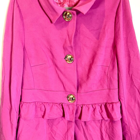 Britt Ryan Bright Barbie Pink Preppy Girly Gold Buttons Parka Peacoat Size 8 - Picture 3 of 5